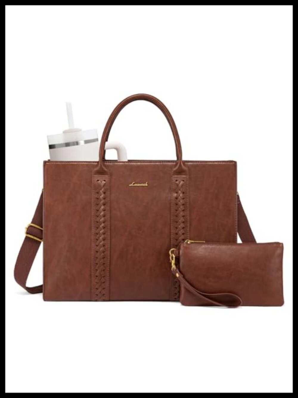 Vintage Leather Laptop Tote Bag for Women Teacher Work Briefcase